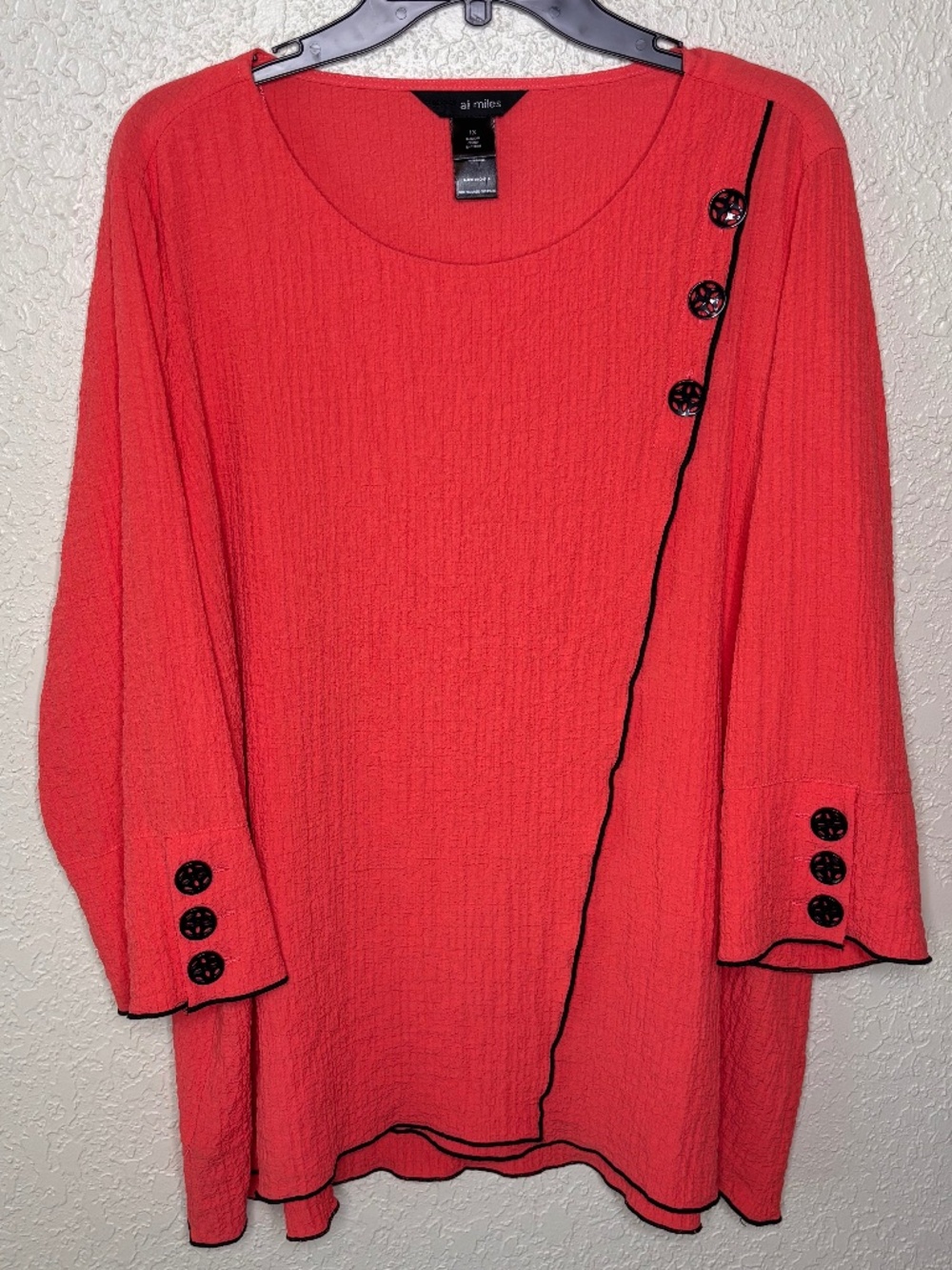 Ali Miles Coral Artsy Asymmetrical Hem Lightweight Textured Top Women's Size 1X